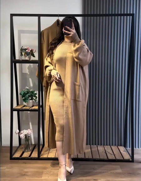 Ensemble Robe Longue et Cardigan Tricoté