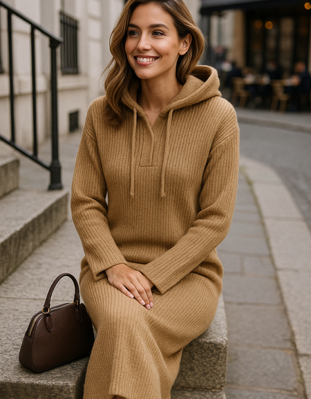 Robe Pull Longue Noire à Capuche – Élégance et Confort Urbain