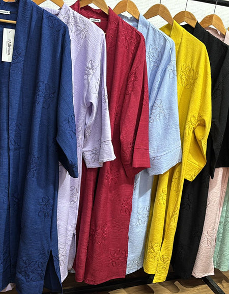 Kimono Long Femme à Motifs Brodés – Tissu Léger et Élégant