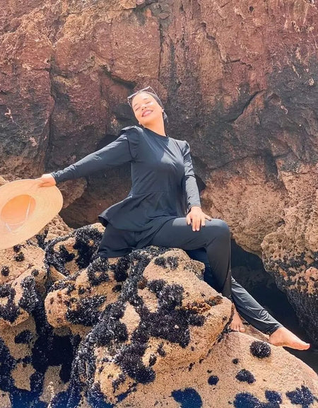 Burkini noir élégant à 3 pièces pour un look modeste et tendance