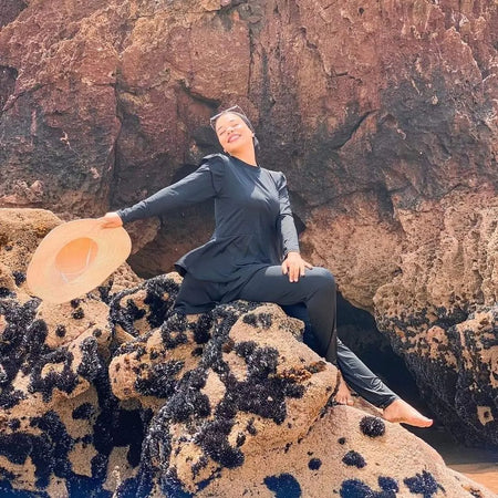 Burkini noir élégant à 3 pièces pour un look modeste et tendance