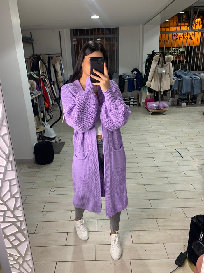 Cardigan long tricoté femme Maroc violet