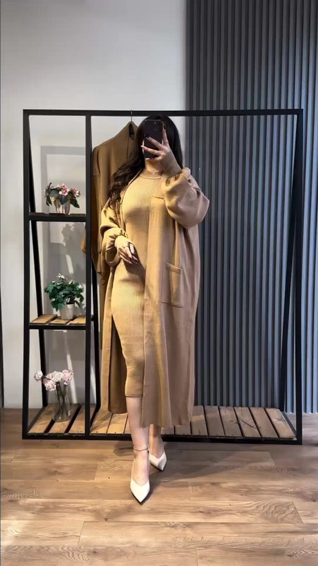 Ensemble Robe Longue et Cardigan Tricoté