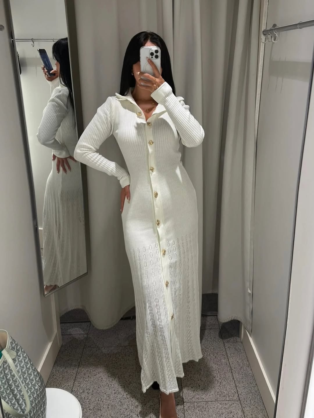Robe Longue en Maille Luxe à Boutons Dorés ref5