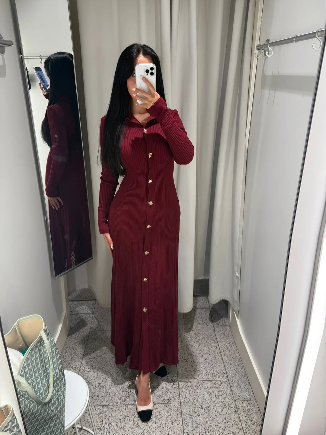 Robe Longue en Maille Luxe à Boutons Dorés ref5