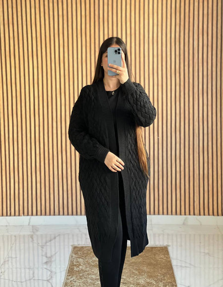 Cardigan femme long en tricot – Style chic & confortable