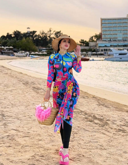 Burkini Élégant à Imprimé Floral – Style Plage Chic & Modeste