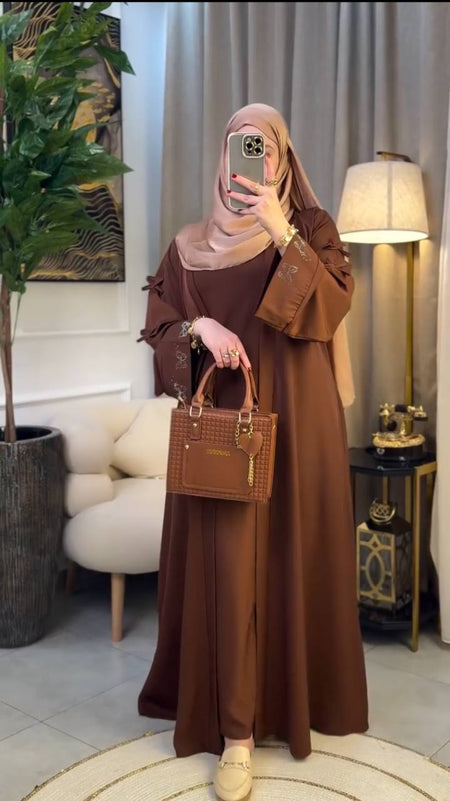 Abaya Deux Pièces Élégante avec Broderies