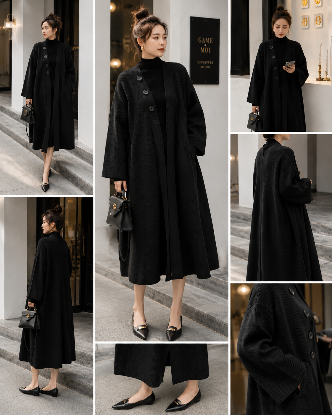 Cardigan Long en Maille Côtelée avec Ceinture Intégrée