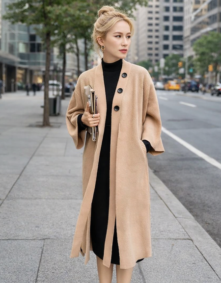 Cardigan Laine Style Manteau – Long, Chic et Élégant Femme