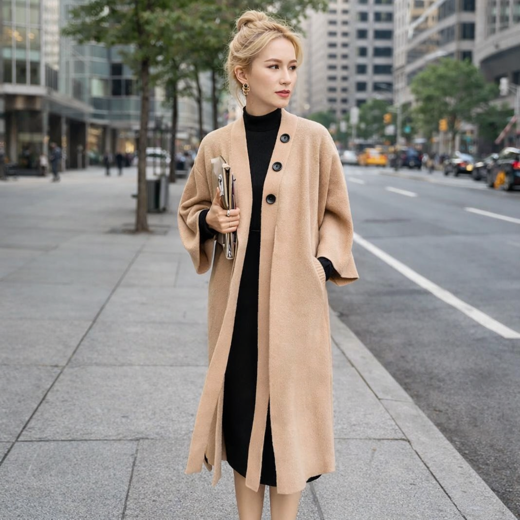 Cardigan Laine Style Manteau – Long, Chic et Élégant Femme