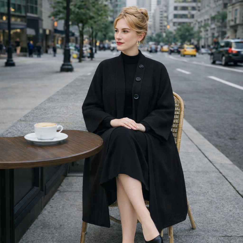 Cardigan Laine Style Manteau – Long, Chic et Élégant Femme