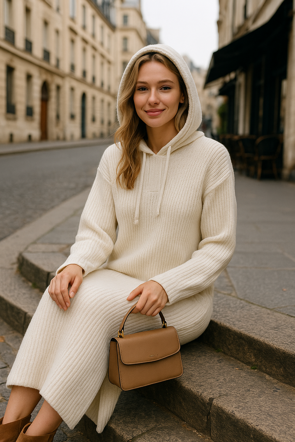 Robe Pull Longue Noire à Capuche – Élégance et Confort Urbain