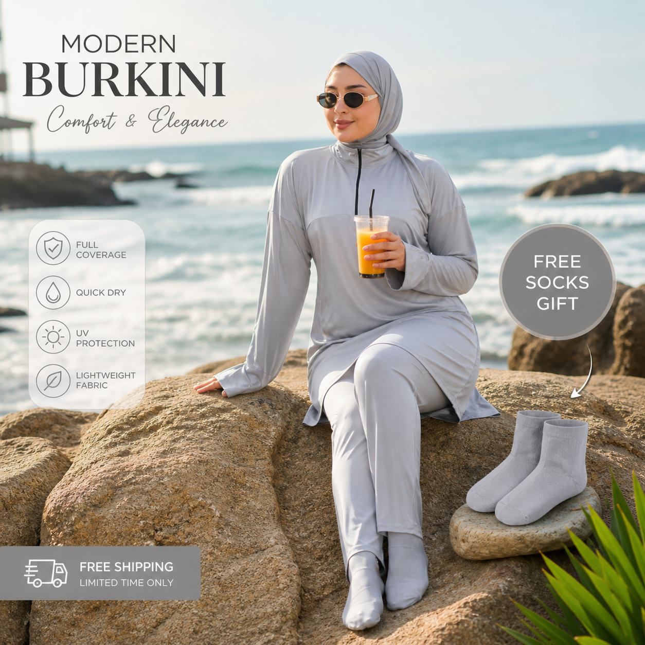 Burkini Luxe 5 Pièces – Élégance & Confort Absolu + Chaussettes Offertes