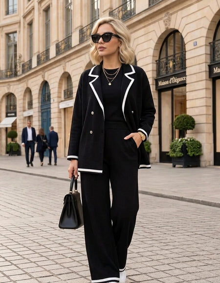 Ensemble Chic 3 Pièces Beige & Noir – Élégance Moderne