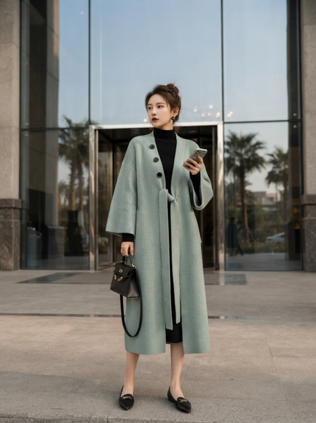 Cardigan Long en Maille Côtelée avec Ceinture Intégrée