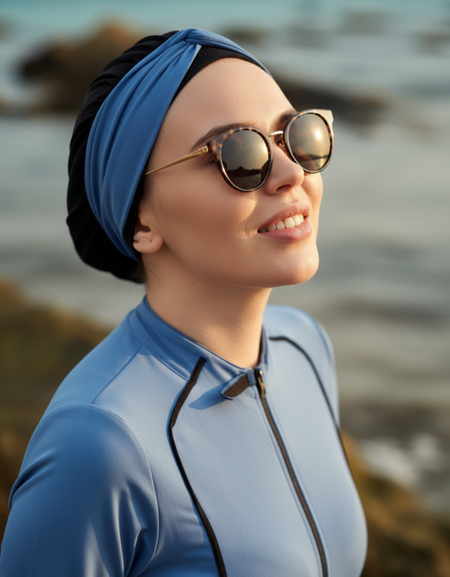 Burkini 3 Pièces Luxe – Haut Long, Pantalon & Bonnet Assorti