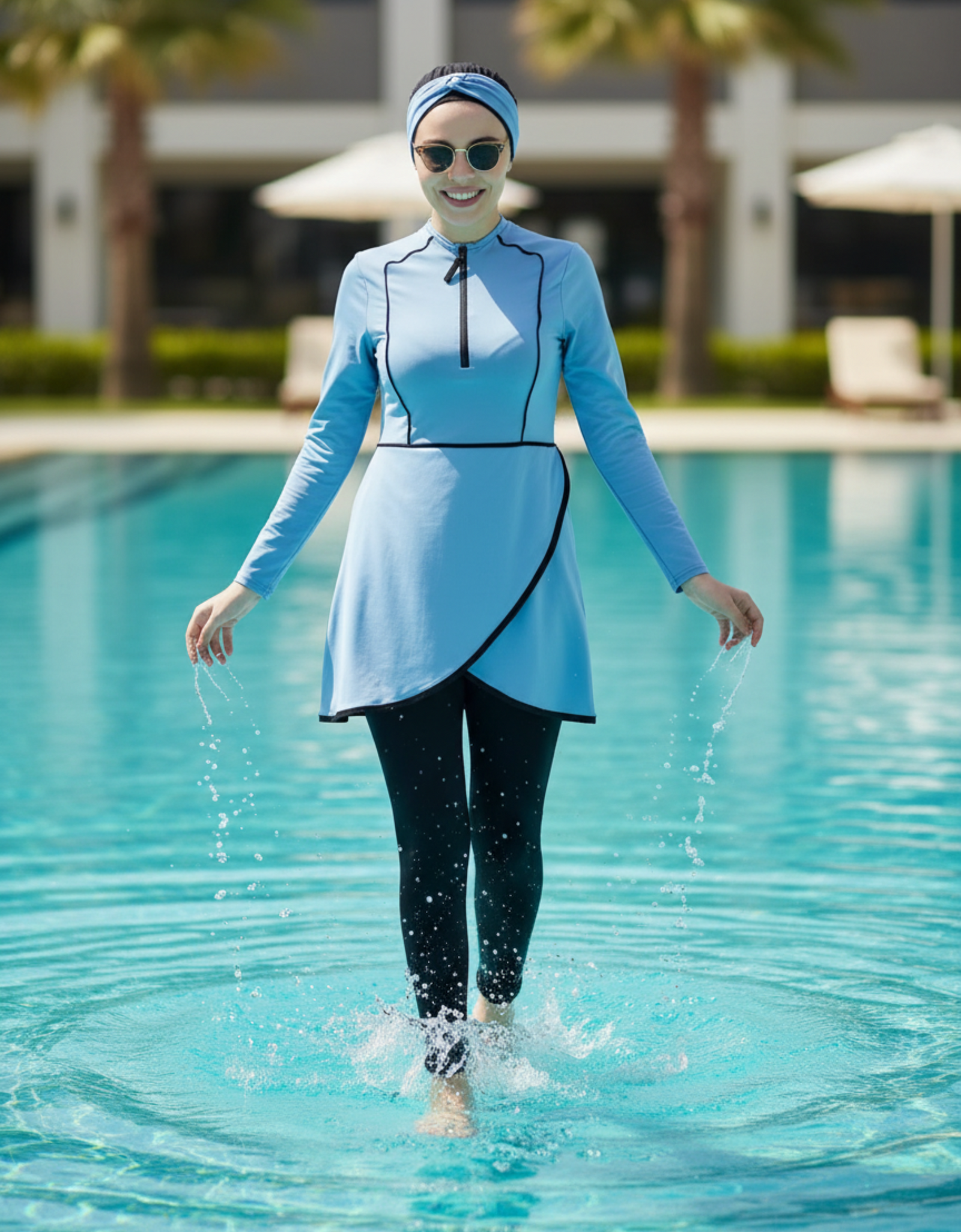 Burkini 3 Pièces Luxe – Haut Long, Pantalon & Bonnet Assorti