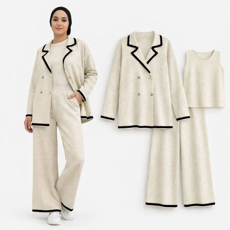 Ensemble Chic 3 Pièces Beige & Noir – Élégance Moderne