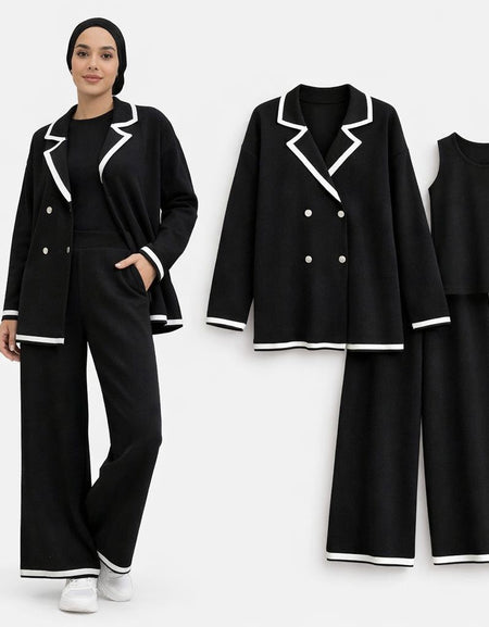 Ensemble Chic 3 Pièces Beige & Noir – Élégance Moderne