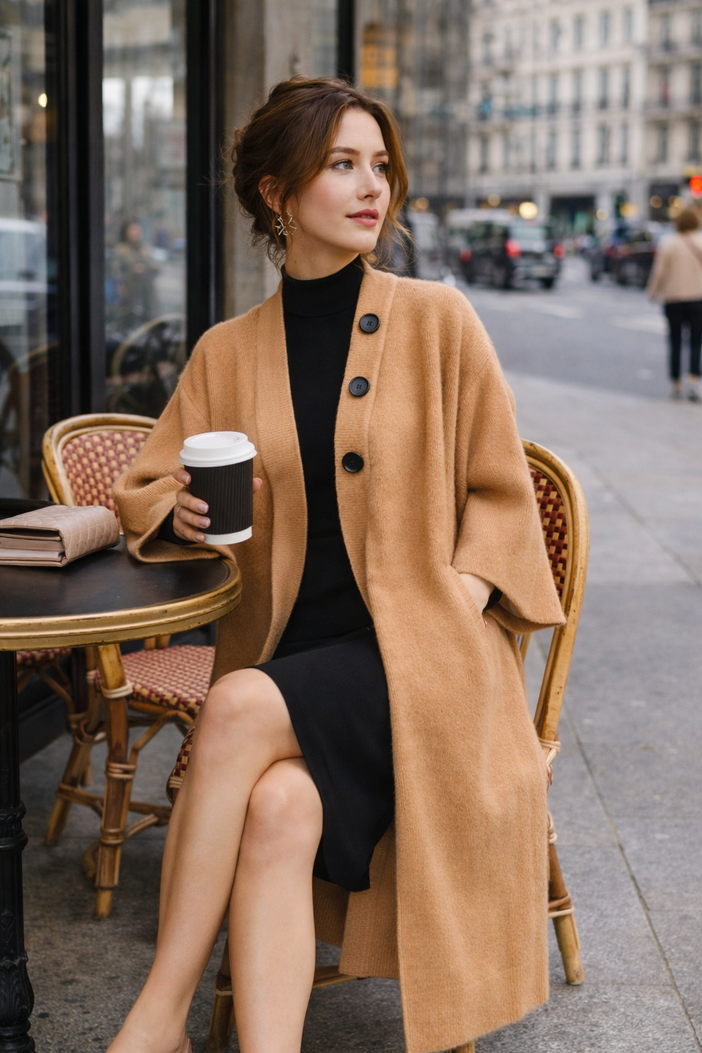 Cardigan long en maille camel femme chic