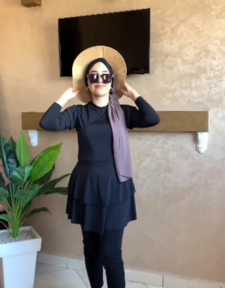 Burkini noir élégant à 3 pièces pour un look modeste et tendance