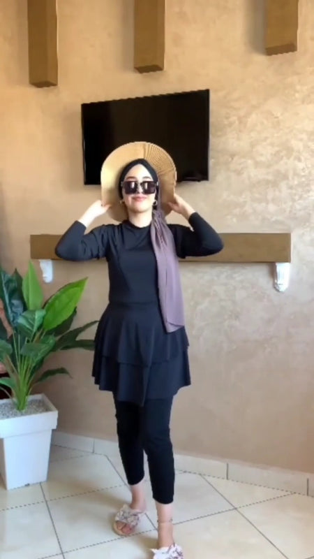 Burkini noir élégant à 3 pièces pour un look modeste et tendance