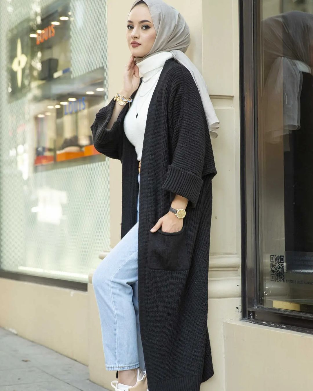 Cardigan long tricoté femme Maroc noir
